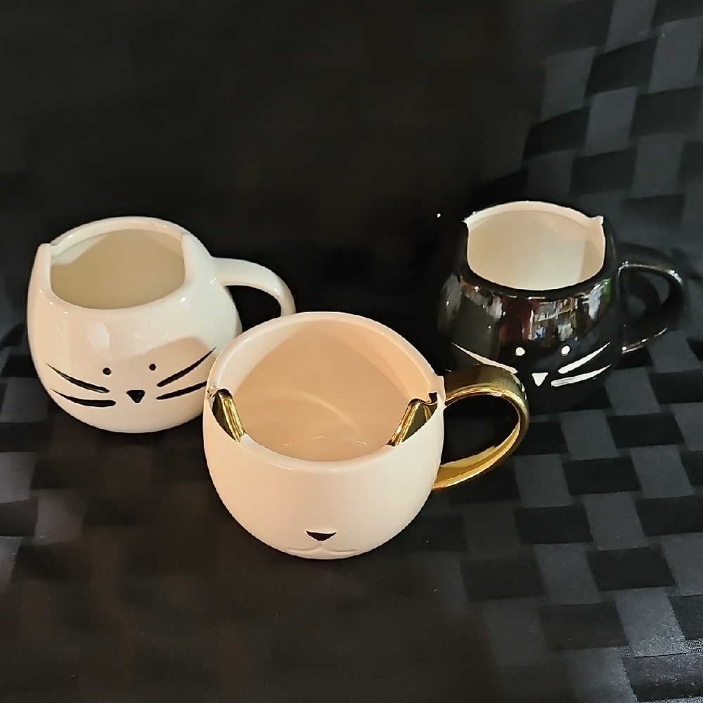 Whimsically Purrrrfect "Cat Face" Ceramic Mugs, Set of 3